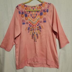 Soft Surroundings Pink Embellished Tunic with 3/4 Sleeves